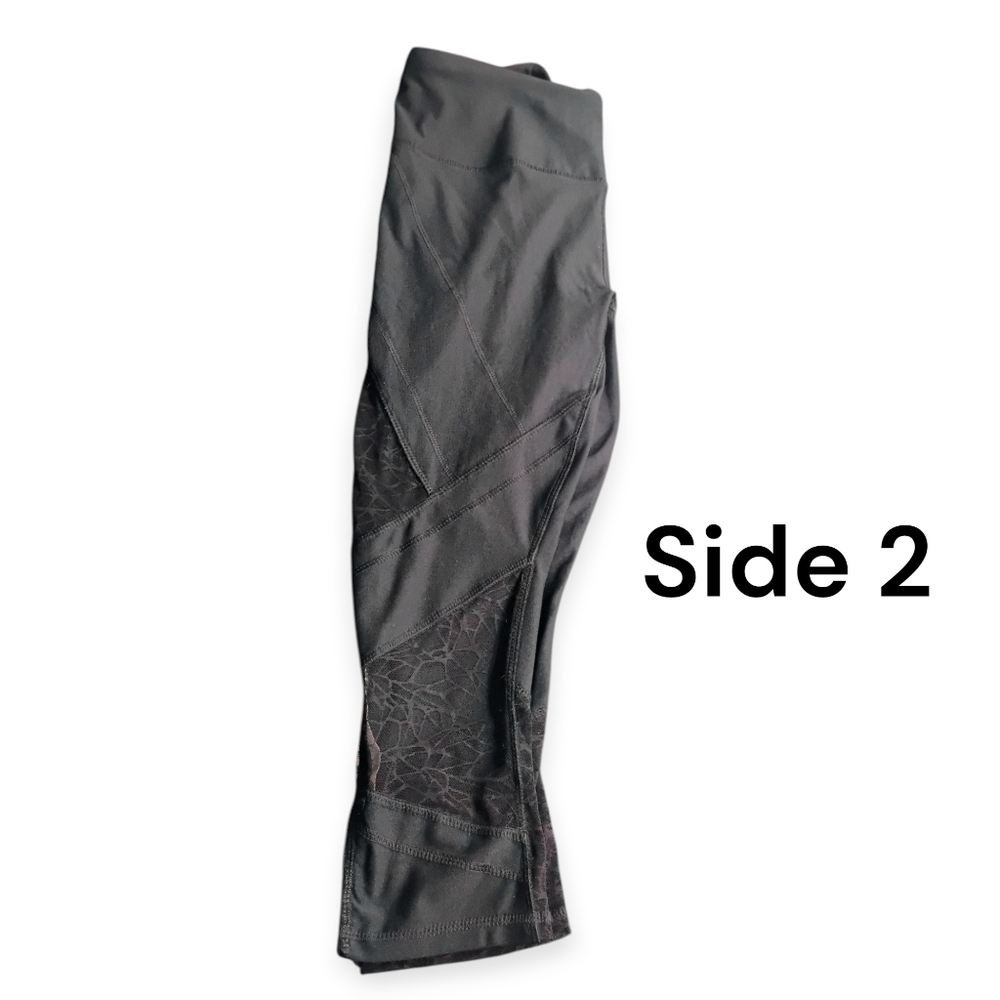 RBX CR6568 Black Lace Panel High Waist Capri Leggings Size Medium - Picture 13 of 16